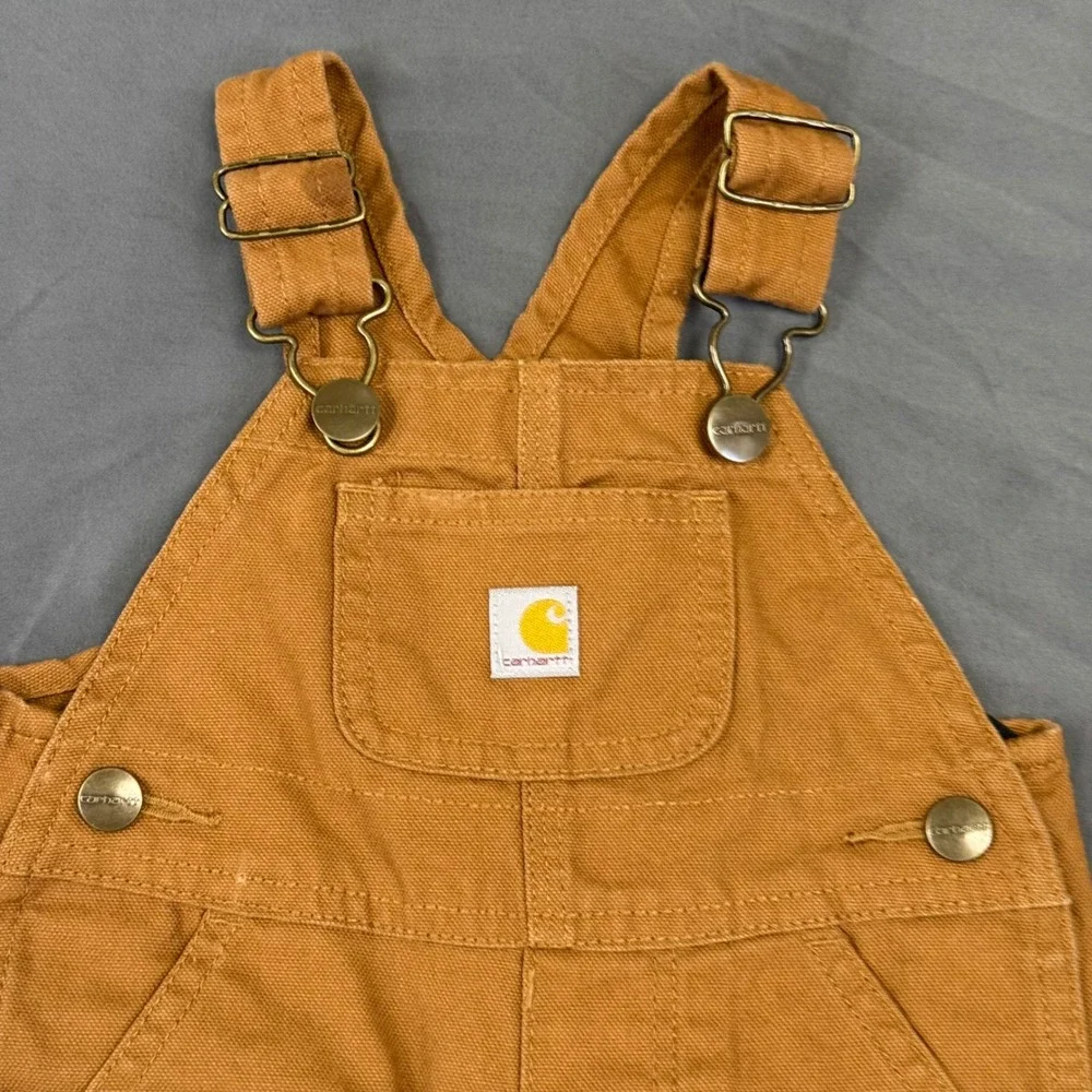 Carhartt Kids Brown Duck Canvas Bib Overalls OX8609-B 6M Baby Workwear
